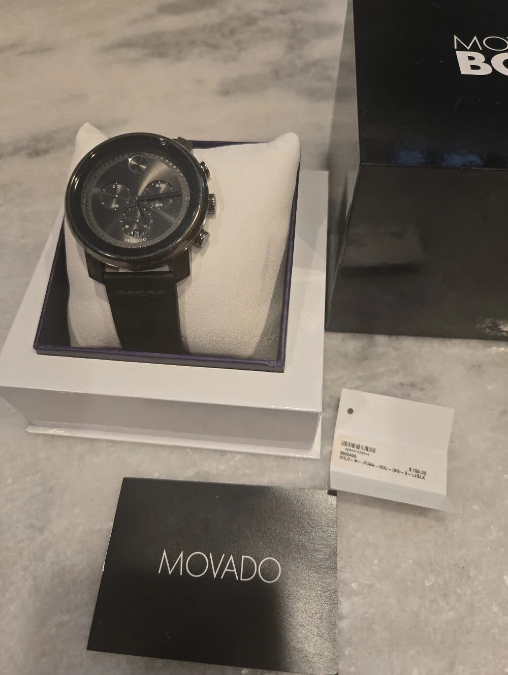 Movado Bold Chronograph Black Leather Men’s Watch $800